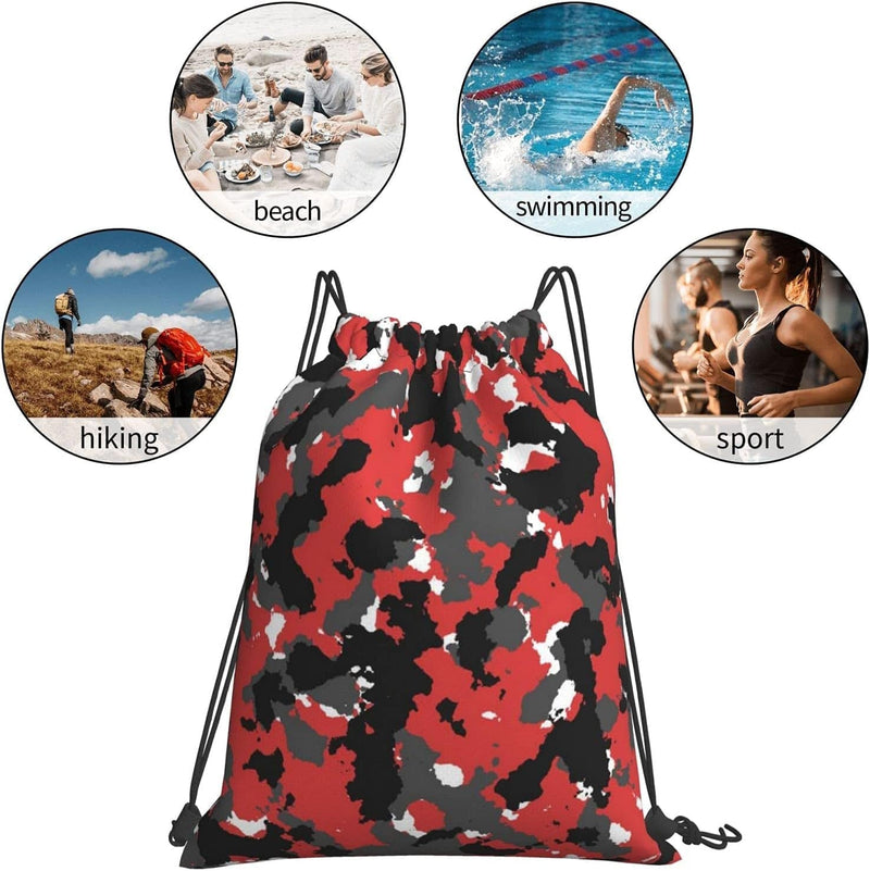 Camo Drawstring Bag Bloodshot Camouflage Red Urban Gym Bag Sports Backpack Lightweight Waterproof Bag for Men Women Outdoor Gym Sport