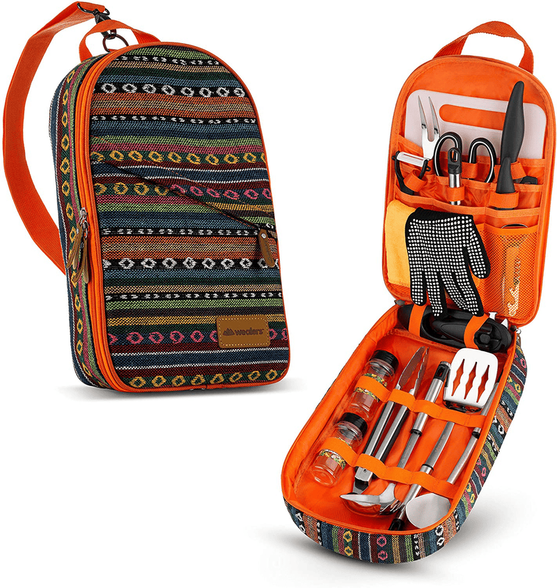 Camp Kitchen Cooking Utensil Set Travel Organizer Grill Accessories Portable Compact Gear for Backpacking BBQ Camping Hiking Travel Cookware Kit Water Resistant Case Sporting Goods > Outdoor Recreation > Camping & Hiking > Camping Tools Wealers Orange  