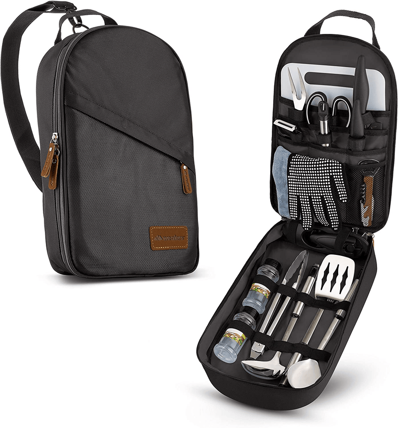 Camp Kitchen Cooking Utensil Set Travel Organizer Grill Accessories Portable Compact Gear for Backpacking BBQ Camping Hiking Travel Cookware Kit Water Resistant Case Sporting Goods > Outdoor Recreation > Camping & Hiking > Camping Tools Wealers Black  