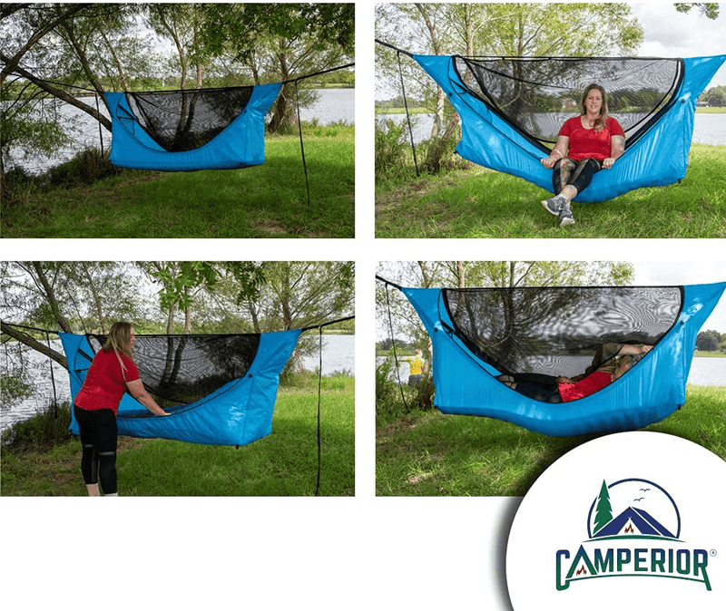 CAMPERIOR Portable Superior Flat Hammock Tent Kit-Mosquito Net, Waterproof Rain Fly, Complete Lightweight for Relaxing Ergonomically Camping, Backpacking Outdoor, Travel, Tactical Survival, Back Porch