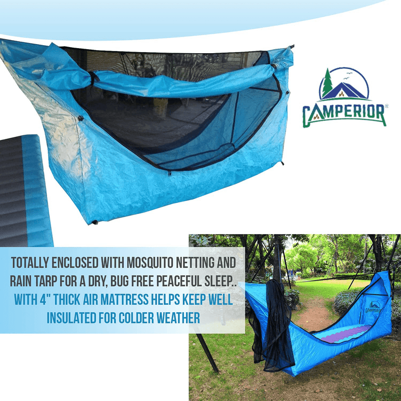CAMPERIOR Portable Superior Flat Hammock Tent Kit-Mosquito Net, Waterproof Rain Fly, Complete Lightweight for Relaxing Ergonomically Camping, Backpacking Outdoor, Travel, Tactical Survival, Back Porch Sporting Goods > Outdoor Recreation > Camping & Hiking > Mosquito Nets & Insect Screens CAMPERIOR   