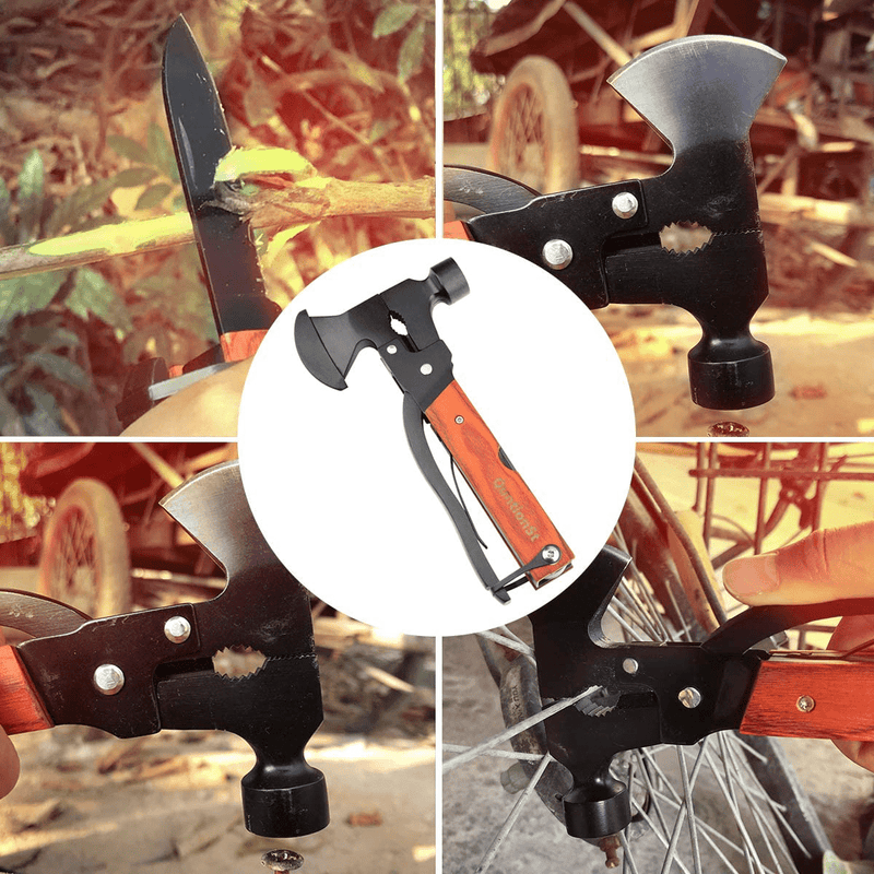 Camping Axe Multitool, Survival Gear Multi-Tool Hammer,Travelling Hiking Fishing Outdoor Tool with Gorgeous Wood Handle,Protable Survival Gear Kits for Camping, Emergency Escape Survival Tool Sporting Goods > Outdoor Recreation > Camping & Hiking > Camping Tools QuntionSt   