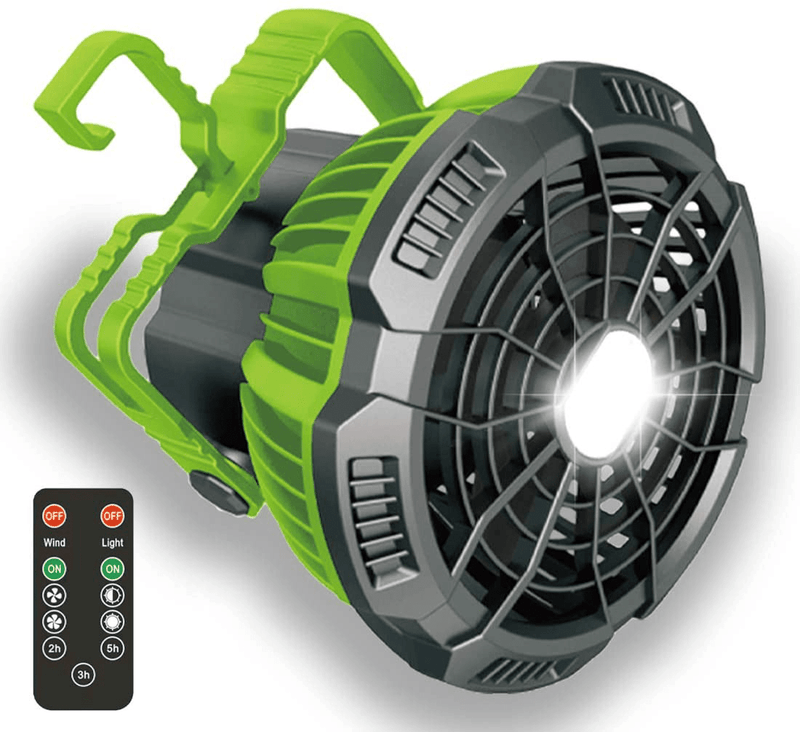 Camping Fan with Led Light, up to 25 Hours, Battery Operated Tent Fans for Camping with Remote Control, 180° Rotation, Quiet and Powerful Portable USB Rechargeable Fan for Camping Picnic Home(Black) Sporting Goods > Outdoor Recreation > Camping & Hiking > Tent Accessories TDLOL Green  