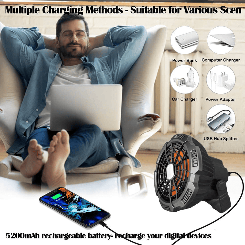 Camping Fan with Led Light, up to 25 Hours, Battery Operated Tent Fans for Camping with Remote Control, 180° Rotation, Quiet and Powerful Portable USB Rechargeable Fan for Camping Picnic Home(Black) Sporting Goods > Outdoor Recreation > Camping & Hiking > Tent Accessories TDLOL   