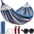 Camping Hammock, 2 Person Cotton Canvas Hammock,Up to 450lbs Portable Hammock with Travel Bag,Perfect for Camping Outdoor/Indoor Patio Backyard (Blue & White) Home & Garden > Lawn & Garden > Outdoor Living > Hammocks FLYTON Blue & White  