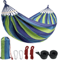 Camping Hammock, 2 Person Cotton Canvas Hammock,Up to 450lbs Portable Hammock with Travel Bag,Perfect for Camping Outdoor/Indoor Patio Backyard (Blue & White)