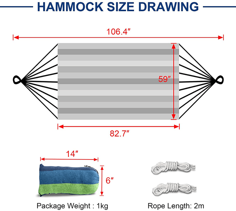 Camping Hammock Double & Single Portable Hammocks- with 2 Tree Straps, Lightweight Nylon Parachute Hammocks for Backpacking(Blue)