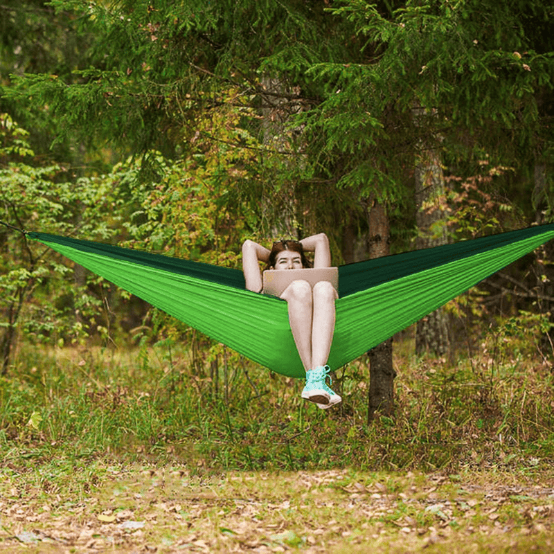 Camping Hammock Double with 2 Tree Straps Made of Portable Lightweight Nylon Parachute for Backpacking,Travel,Beach,Yard and Outdoor Survival (Green)