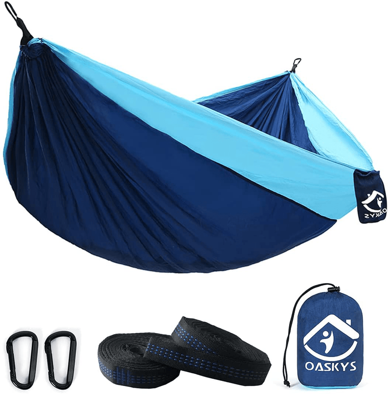 Camping Hammock Double with 2 Tree Straps Made of Portable Lightweight Nylon Parachute for Backpacking,Travel,Beach,Yard and Outdoor Survival (Green) Home & Garden > Lawn & Garden > Outdoor Living > Hammocks oaskys Navyblue-blue  