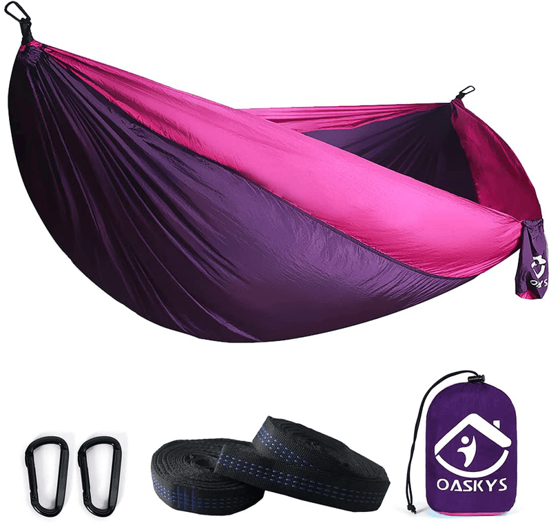 Camping Hammock Double with 2 Tree Straps Made of Portable Lightweight Nylon Parachute for Backpacking,Travel,Beach,Yard and Outdoor Survival (Green)