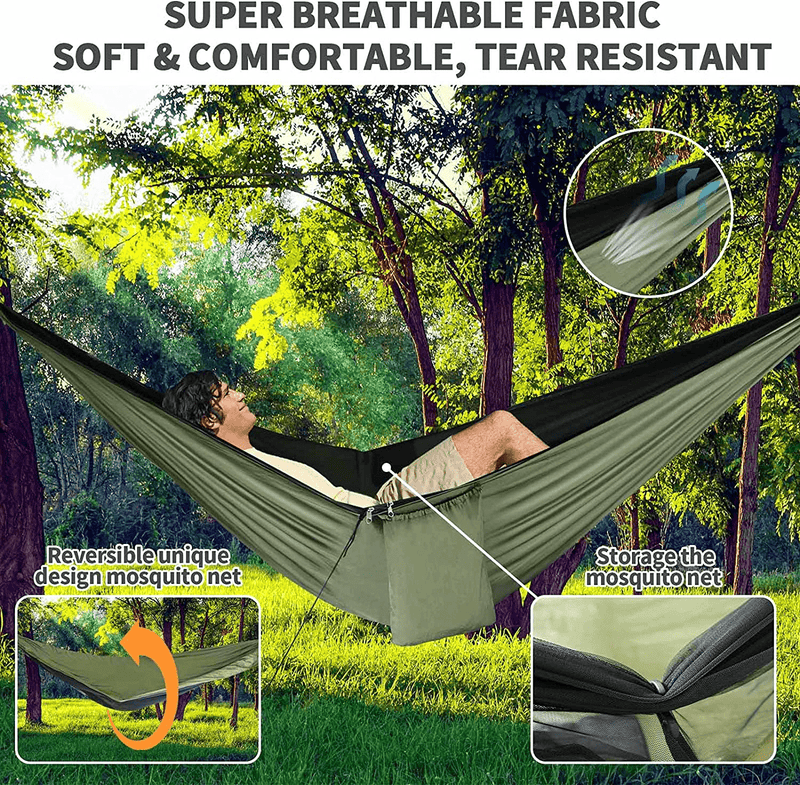 Camping Hammock - Hammocks with Mosquito Net Tent and Rain Fly Tarp, Portable Single & Double Nylon Parachute Hammock with Heavy Duty Tree Strap, Indoor Outdoor Backpacking Survival Travel Sporting Goods > Outdoor Recreation > Camping & Hiking > Mosquito Nets & Insect Screens gymolo   