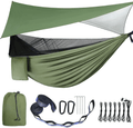 Camping Hammock - Hammocks with Mosquito Net Tent and Rain Fly Tarp, Portable Single & Double Nylon Parachute Hammock with Heavy Duty Tree Strap, Indoor Outdoor Backpacking Survival Travel