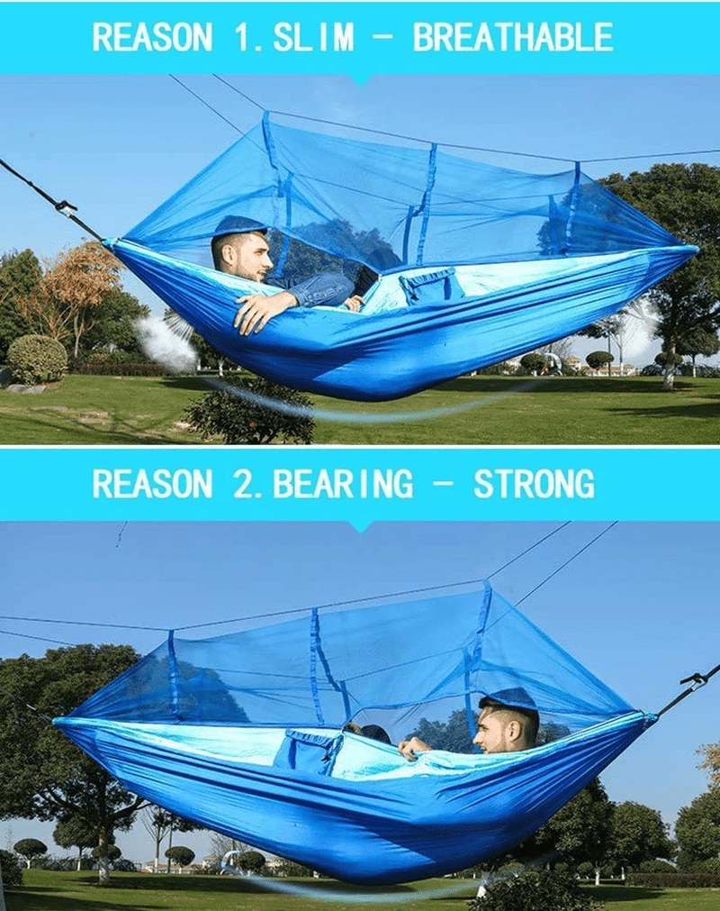 Camping Hammock, Outdoor Hammock Travel Bed Lightweight Parachute Fabric Double Hammock for Indoor, Camping, Hiking, Backpacking, Backyard 110"(L) x 59"(W) (Blue/Sky Blue)
