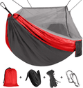 Camping Hammock, Outdoor Hammock Travel Bed Lightweight Parachute Fabric Double Hammock for Indoor, Camping, Hiking, Backpacking, Backyard 110"(L) x 59"(W) (Blue/Sky Blue) Home & Garden > Lawn & Garden > Outdoor Living > Hammocks ERUW Black/Red  