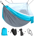 Camping Hammock, Outdoor Hammock Travel Bed Lightweight Parachute Fabric Double Hammock for Indoor, Camping, Hiking, Backpacking, Backyard 110"(L) x 59"(W) (Blue/Sky Blue)
