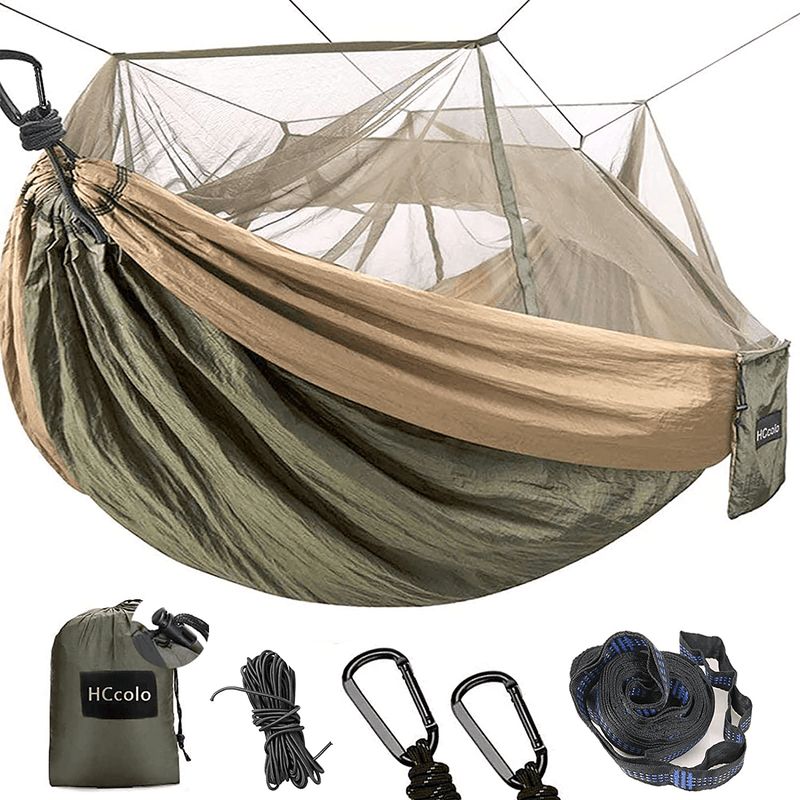Camping Hammock with Mosquito Net - 2 Person Portable Nylon Hammock Tent for Indoor Backpacking Hiking Travel, with 10 Ft Tree Straps and 2 Carabiners Gear (Green) Home & Garden > Lawn & Garden > Outdoor Living > Hammocks HCcolo Green 106.3*55.12*38in 