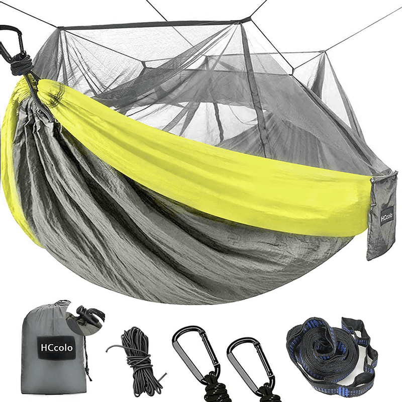 Camping Hammock with Mosquito Net - 2 Person Portable Nylon Hammock Tent for Indoor Backpacking Hiking Travel, with 10 Ft Tree Straps and 2 Carabiners Gear (Green) Home & Garden > Lawn & Garden > Outdoor Living > Hammocks HCcolo Yellow 106.3*55.12*38in 