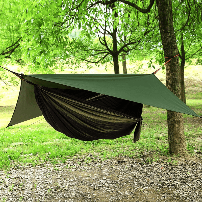 Camping Hammock with Mosquito Net and Rain Fly XL - Portable Travel Hammock Bug Net - Camping Equipment - Hammock Tent for Outdoor Hiking Campin Backpacking Travel (Army Green)