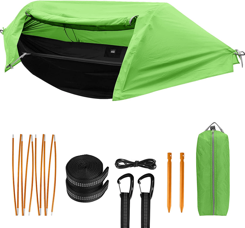 Camping Hammock with Mosquito Net and Rainfly Cover,Camping Hammock,Lightweight Portable Hammock,Waterproof Camping Hammock for Outdoor Backpacking Hiking Travel Sporting Goods > Outdoor Recreation > Camping & Hiking > Mosquito Nets & Insect Screens CSZ Green  