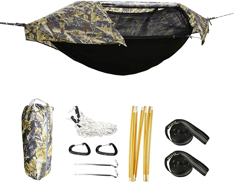 Camping Hammock with Mosquito Net and Rainfly Cover, Lightweight Portable Hammock for Outdoor Backpacking Hiking Travel Home & Garden > Lawn & Garden > Outdoor Living > Hammocks BriSunshine Camouflage  