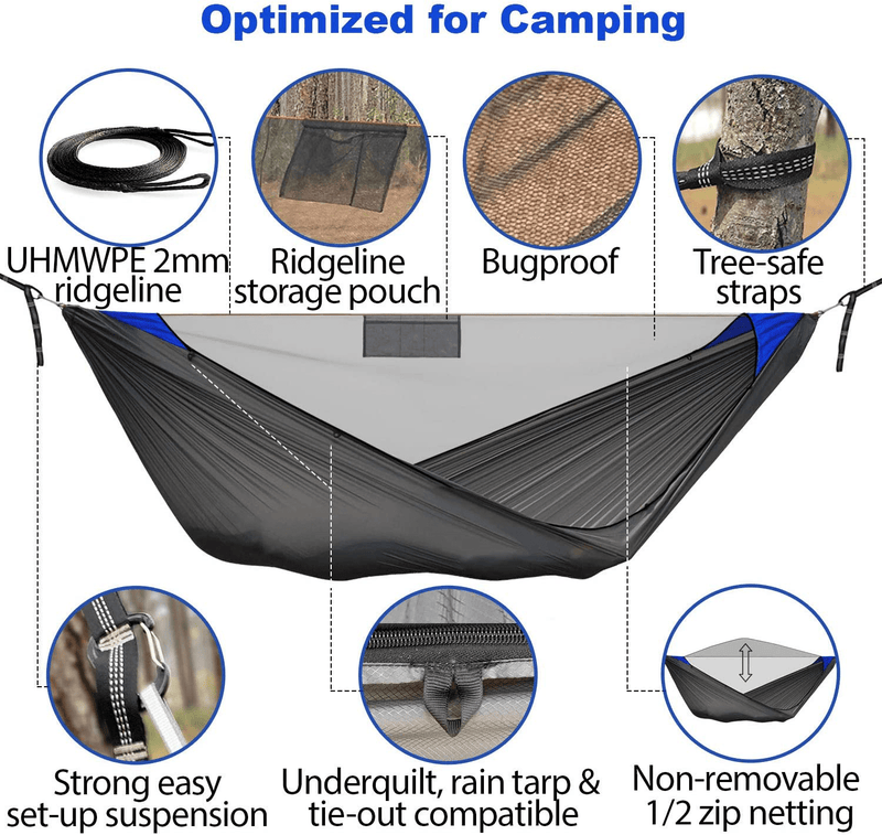 Camping Hammock with Mosquito Net- Pinnacle 180 11 Ft Ultralight Hammock Tent with Bug Netting, Straps, Carabiners, Structural Ridgeline, Ripstop Nylon Sporting Goods > Outdoor Recreation > Camping & Hiking > Mosquito Nets & Insect Screens Ridge Outdoor Gear   