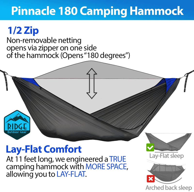Camping Hammock with Mosquito Net- Pinnacle 180 11 Ft Ultralight Hammock Tent with Bug Netting, Straps, Carabiners, Structural Ridgeline, Ripstop Nylon