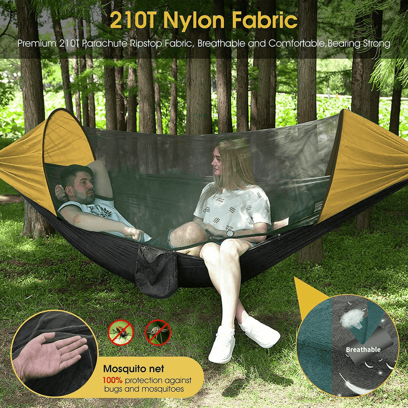 Camping Hammock with Mosquito Net - Portable Travel Hammock Bug Net - Camping Equipment - Hammock Tent for Outdoor Hiking Campin Backpacking Travel (Orange + Black)