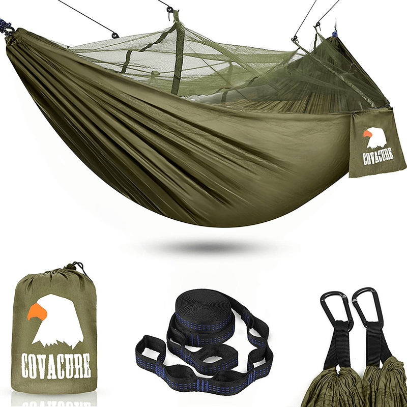 Camping Hammock with Net - Lightweight COVACURE Double Hammock, Portable Hammocks for Indoor, Outdoor, Hiking, Camping, Backpacking, Travel, Backyard, Beach Home & Garden > Lawn & Garden > Outdoor Living > Hammocks covacure Green  