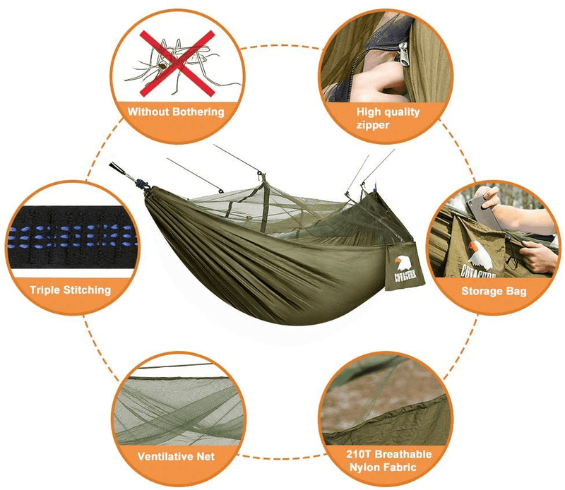 Camping Hammock with Net - Lightweight COVACURE Double Hammock, Portable Hammocks for Indoor, Outdoor, Hiking, Camping, Backpacking, Travel, Backyard, Beach Home & Garden > Lawn & Garden > Outdoor Living > Hammocks covacure   