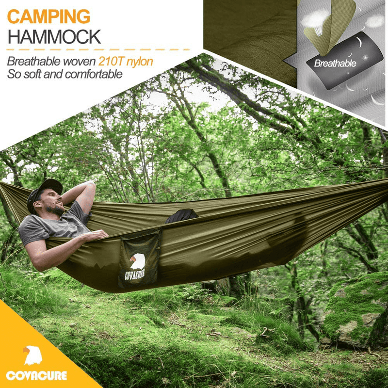 Camping Hammock with Net - Lightweight COVACURE Double Hammock, Portable Hammocks for Indoor, Outdoor, Hiking, Camping, Backpacking, Travel, Backyard, Beach