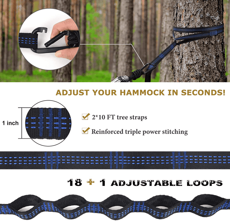 Camping Hammock with Net, Travel Portable Lightweight Hammock with Tree Straps and D-Shape Carabiners, Parachute Nylon Hammock for Outsides Backpacking Beach Backyard Patio Hiking, Black & Grey Home & Garden > Lawn & Garden > Outdoor Living > Hammocks Qevooon   