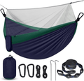 Camping Hammock with Net, Travel Portable Lightweight Hammock with Tree Straps and D-Shape Carabiners, Parachute Nylon Hammock for Outsides Backpacking Beach Backyard Patio Hiking, Black & Grey Home & Garden > Lawn & Garden > Outdoor Living > Hammocks Qevooon Navy Blue & Green  