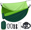 Camping Hammock with Net, Travel Portable Lightweight Hammock with Tree Straps and D-Shape Carabiners, Parachute Nylon Hammock for Outsides Backpacking Beach Backyard Patio Hiking, Black & Grey