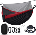 Camping Hammock with Net, Travel Portable Lightweight Hammock with Tree Straps and D-Shape Carabiners, Parachute Nylon Hammock for Outsides Backpacking Beach Backyard Patio Hiking, Black & Grey Home & Garden > Lawn & Garden > Outdoor Living > Hammocks Qevooon Black & Red  