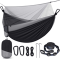 Camping Hammock with Net, Travel Portable Lightweight Hammock with Tree Straps and D-Shape Carabiners, Parachute Nylon Hammock for Outsides Backpacking Beach Backyard Patio Hiking, Black & Grey Home & Garden > Lawn & Garden > Outdoor Living > Hammocks Qevooon Black & Grey  