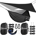 Camping Hammock with Rainfly Tarp, Hammocks Tents Mosquito Net for Camping, Single & Double Portable Nylon Backpacking Hammock Bundle Kit for Outdoor, Indoor, Beach, Backyard, Patio, Hold up to 772lbs Home & Garden > Lawn & Garden > Outdoor Living > Hammocks Jevou Camping Hammock Black  