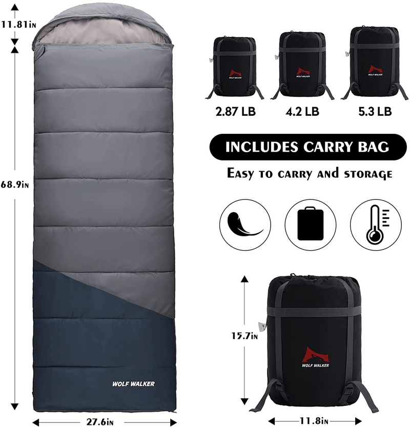 Camping Sleeping Bag Lightweight Waterproof for Adults Kids Summer Spring Fall Warm & Cool Weather Camping Gear Equipment Traveling Outdoors Hiking Backpacking Sleeping Bag Sporting Goods > Outdoor Recreation > Camping & Hiking > Sleeping Bags WOLF WALKER   