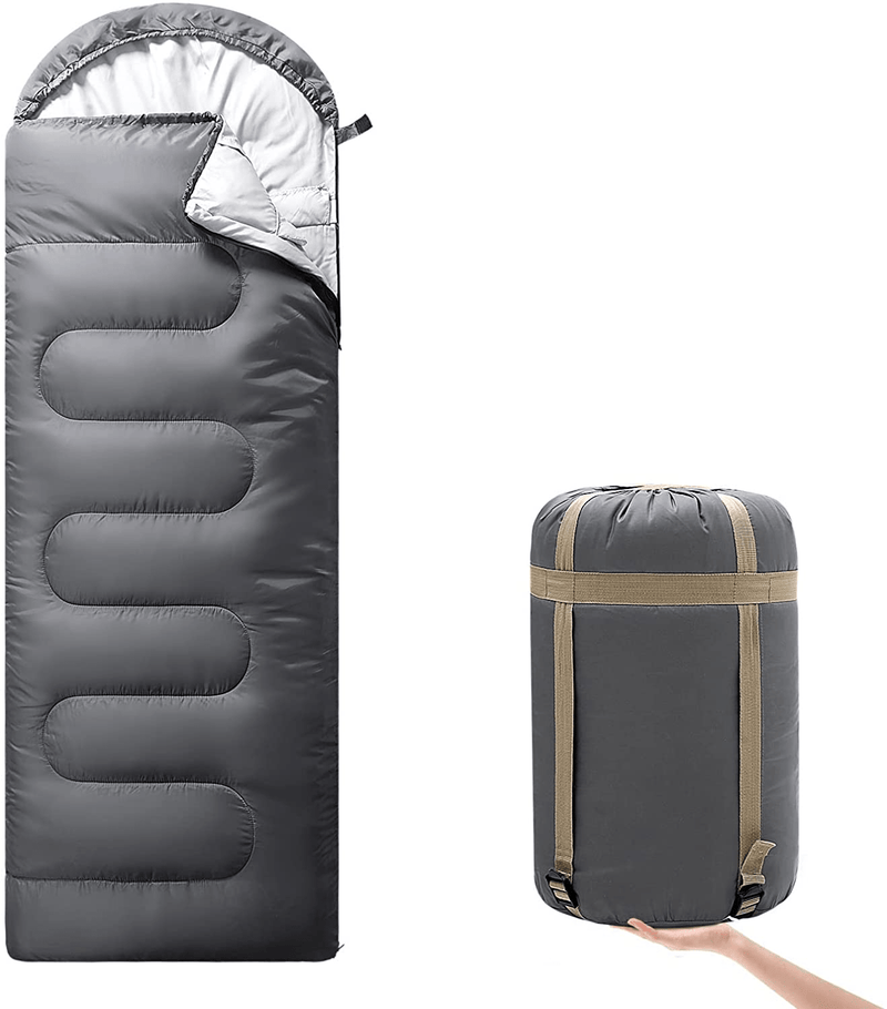 Camping Sleeping Bags - Portable and Lightweight - Backpack Sleeping Bag for for Adults, Teens & Kids - with Compression Sake - 3-4 Season Waterproof Dark Grey Left Ziipper Sporting Goods > Outdoor Recreation > Camping & Hiking > Sleeping Bags Generic Dark Grey  