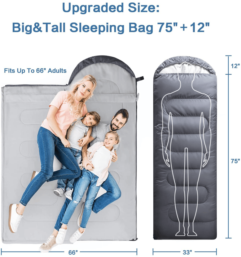 Camping Sleeping Bags - Portable and Lightweight - Backpack Sleeping Bag for for Adults, Teens & Kids - with Compression Sake - 3-4 Season Waterproof Dark Grey Left Ziipper Sporting Goods > Outdoor Recreation > Camping & Hiking > Sleeping Bags Generic   