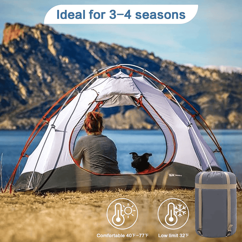 Camping Sleeping Bags - Portable and Lightweight - Backpack Sleeping Bag for for Adults, Teens & Kids - with Compression Sake - 3-4 Season Waterproof Dark Grey Left Ziipper Sporting Goods > Outdoor Recreation > Camping & Hiking > Sleeping Bags Generic   