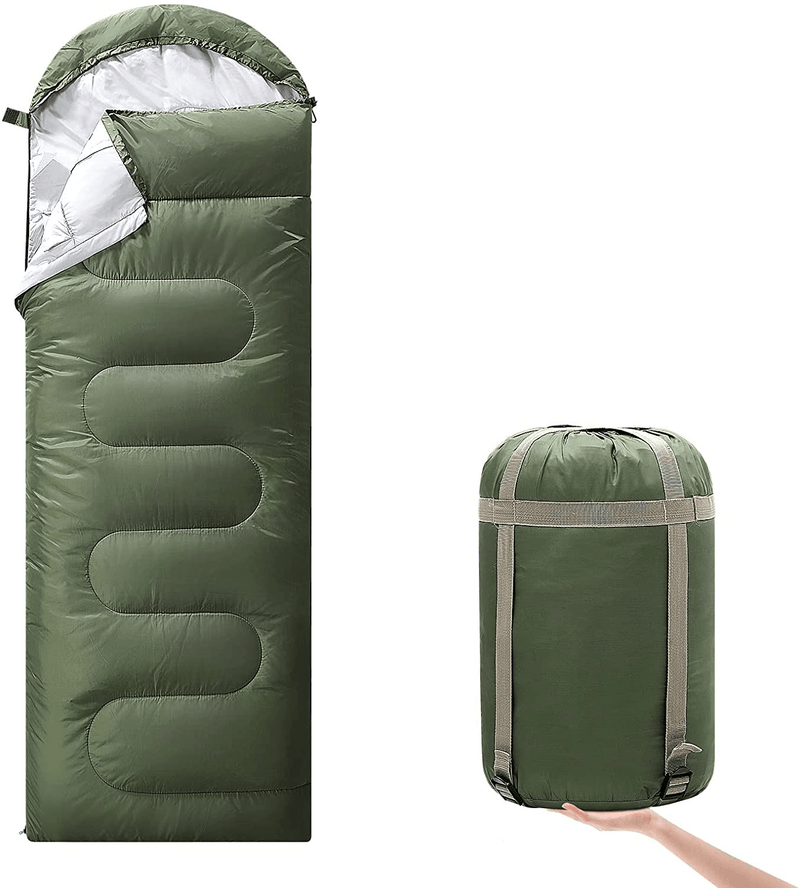 Camping Sleeping Bags - Portable and Lightweight - Backpack Sleeping Bag for for Adults, Teens & Kids - with Compression Sake - 3-4 Season Waterproof Dark Grey Left Ziipper Sporting Goods > Outdoor Recreation > Camping & Hiking > Sleeping Bags Generic Army Green  