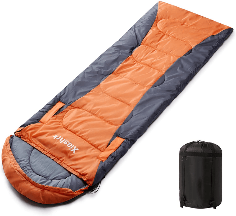 Camping Sleeping Bags, Sleeping Bags for Adults Kids Families with Zippered, Indoor & Outdoor 4 Seasons Lightweight Portable Waterproof Compact Sleeping Bag for Camping Backpacking Hiking Travelling Sporting Goods > Outdoor Recreation > Camping & Hiking > Sleeping Bags Xiashrk Orange Grey/Reach Out Left Zipper 