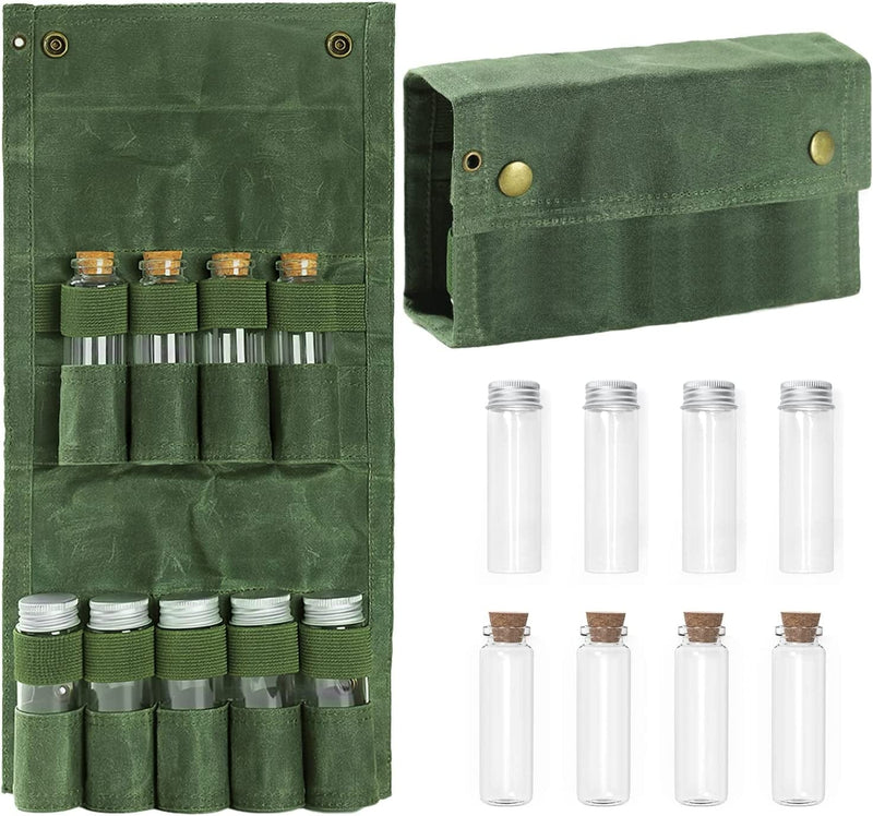 Camping Spice Kit,Portable Spice Kit with 9 Spice Jars, Seasoning Storage Bag Organizer,Canvas Camping Seasoning Set with Mini Condiment Bottle for Outdoor Camping Picnic,Waterproof and Durable Home & Garden > Decor > Decorative Jars Jirvyuk Green  