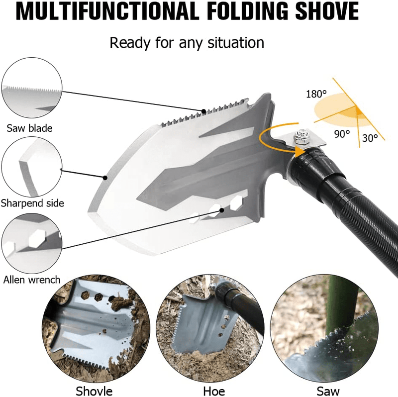 Camping Survival Shovel Axe, Multifunctional Folding High-Carbon Steel Tool Set, Extended Handle and Thick Rust-Proof Headband Toolbox for Camping, Hiking, Backpacks, Emergency Survival Tools Sporting Goods > Outdoor Recreation > Camping & Hiking > Camping Tools Zrnmrle   