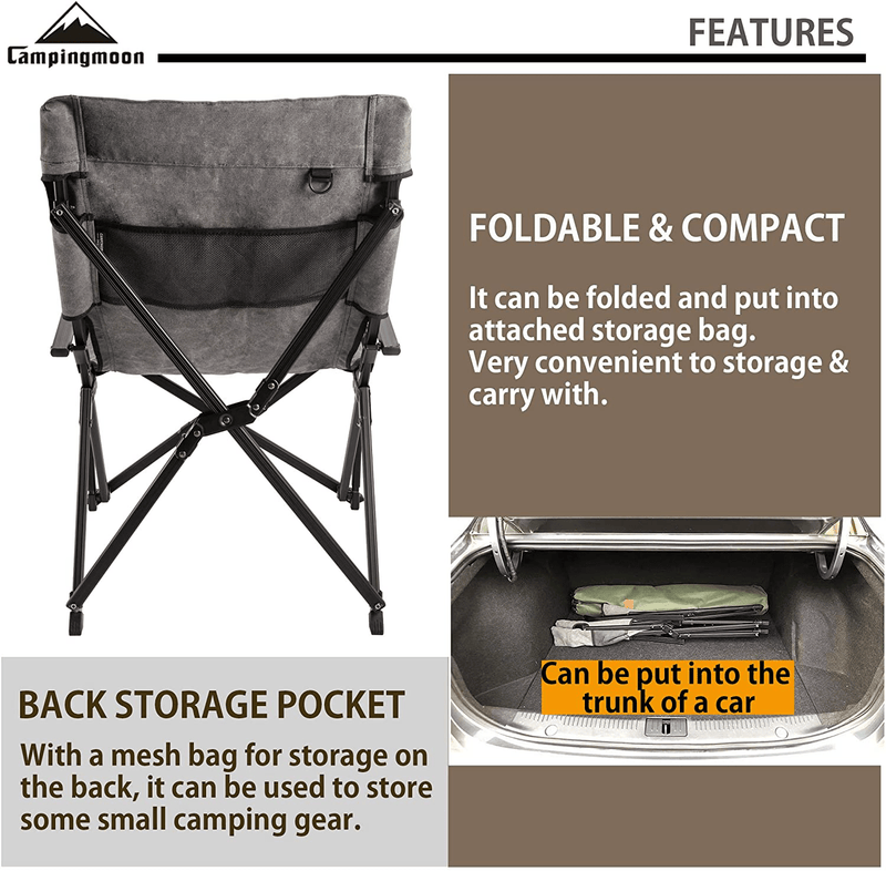 CAMPINGMOON Foldable Cotton Canvas Campfire Bonfire Open Fire Pits Camping Chair Low Style Chair Gray F-1003C-H Sporting Goods > Outdoor Recreation > Camping & Hiking > Camp Furniture camping moon   
