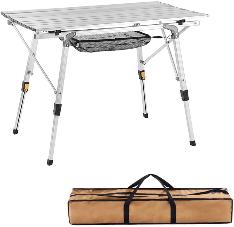 Campland Aluminum Table Height Adjustable Folding Table Camping Outdoor Lightweight for Camping, Beach, Backyards, BBQ, Party (Silver, Rectangle-Big) Sporting Goods > Outdoor Recreation > Camping & Hiking > Camp Furniture CampLand Silver Rectangle-Med with Net 