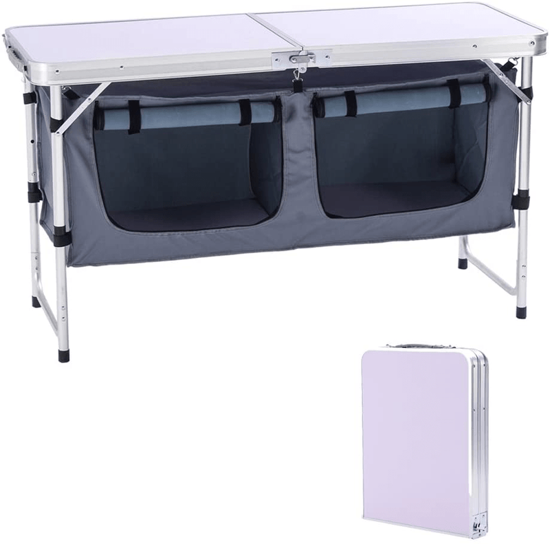 Campland Outdoor Folding Table Aluminum Lightweight Height Adjustable with Storage Organizer for BBQ, Party, Camping (Grey) Sporting Goods > Outdoor Recreation > Camping & Hiking > Camp Furniture CampLand Grey  