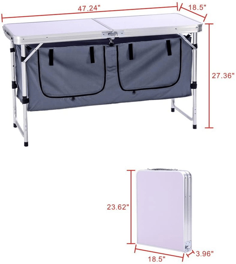 Campland Outdoor Folding Table Aluminum Lightweight Height Adjustable with Storage Organizer for BBQ, Party, Camping (Grey) Sporting Goods > Outdoor Recreation > Camping & Hiking > Camp Furniture CampLand   