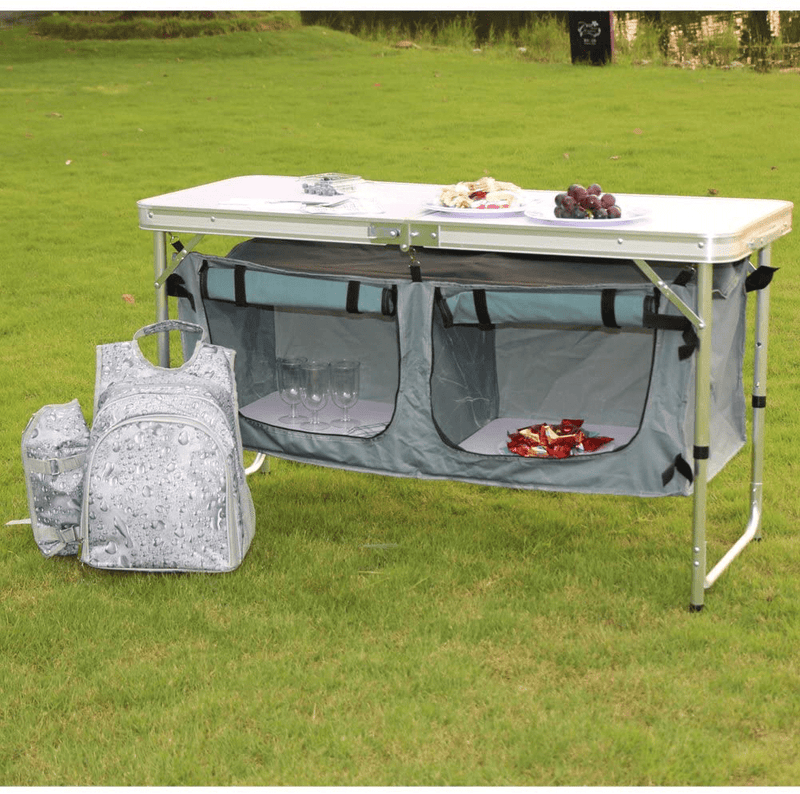 Campland Outdoor Folding Table Aluminum Lightweight Height Adjustable with Storage Organizer for BBQ, Party, Camping (Grey) Sporting Goods > Outdoor Recreation > Camping & Hiking > Camp Furniture CampLand   