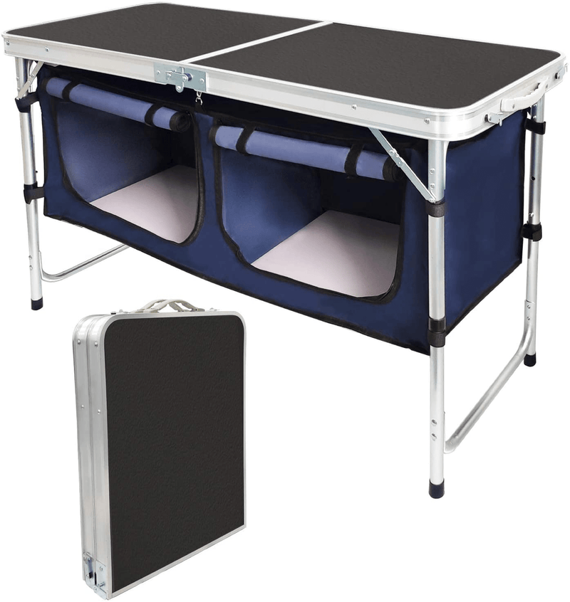 Campland Outdoor Folding Table Aluminum Lightweight Height Adjustable with Storage Organizer for BBQ, Party, Camping (Grey) Sporting Goods > Outdoor Recreation > Camping & Hiking > Camp Furniture CampLand Black  